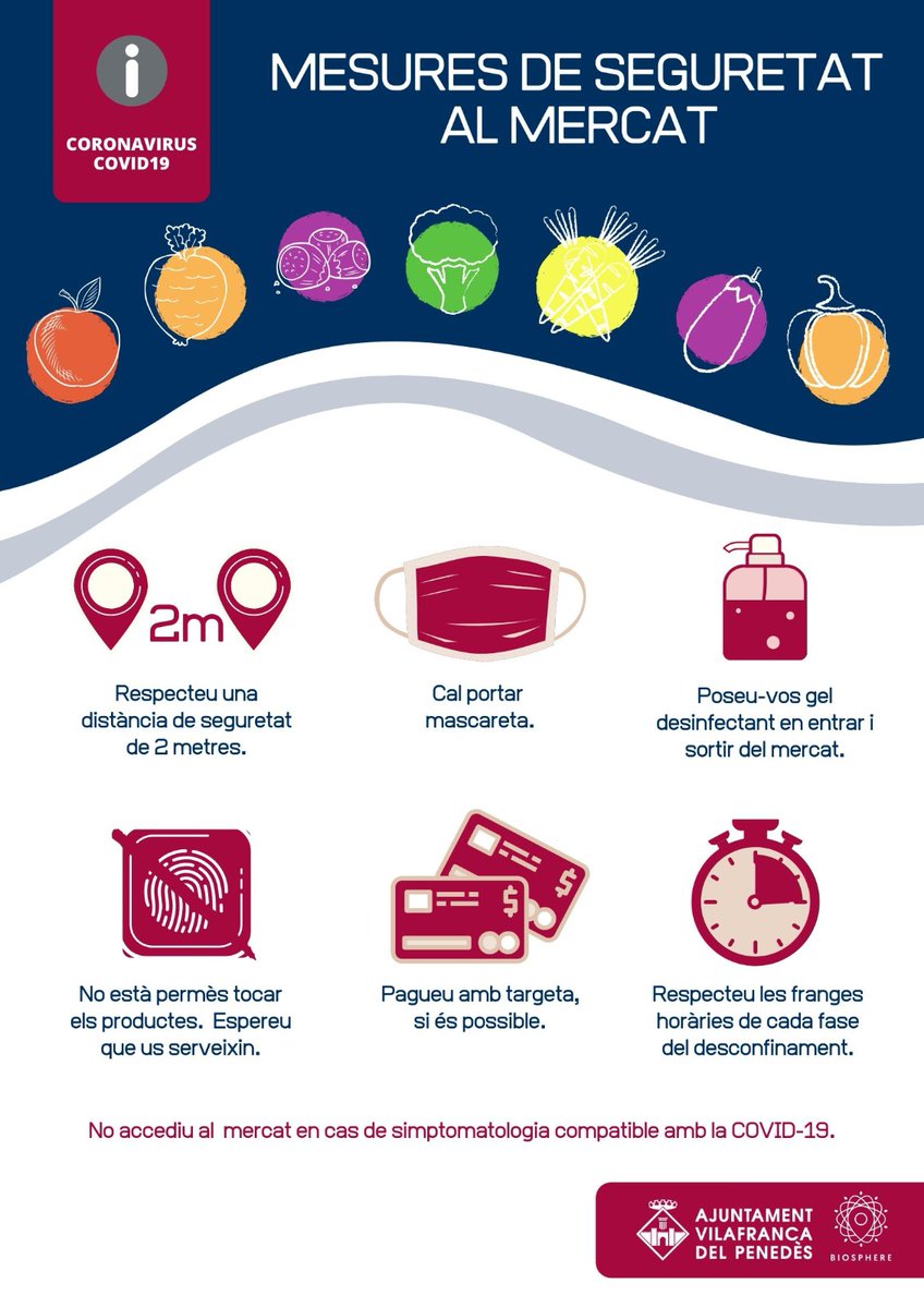 ℹ Si demà dissabte teniu previst acudir a les parades de productes de la terra i de planter del mercat que se situaran a la rambla de Sant Francesc, tingueu presents les mesures de seguretat obligatòries 👇