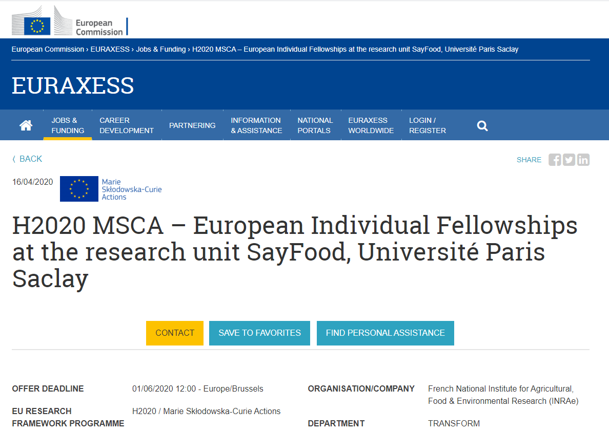 MarcoRamaioli's tweet photo. Did you obtain a PhD with a project on #foodstructure or #OralProcessing? Interested in a 2 yr postdoc #UMRSayFood @INRAE_France &amp; @UnivParisSaclay? 
Apply by 31/05/20 for training to write a project for the call 
@MSCActions EU Fellowships.
Career Restart applications welcome. https://t.co/Fh3paWMg0a