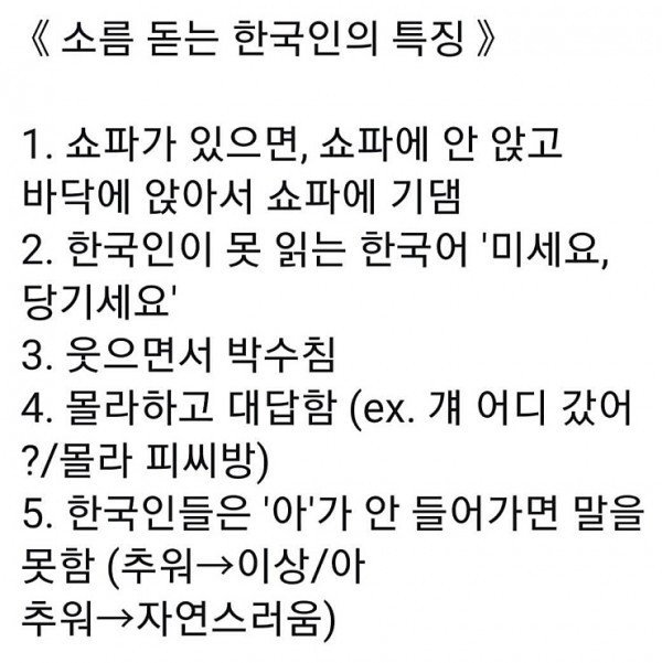 부정하기 힘든 한국인의 특징들...