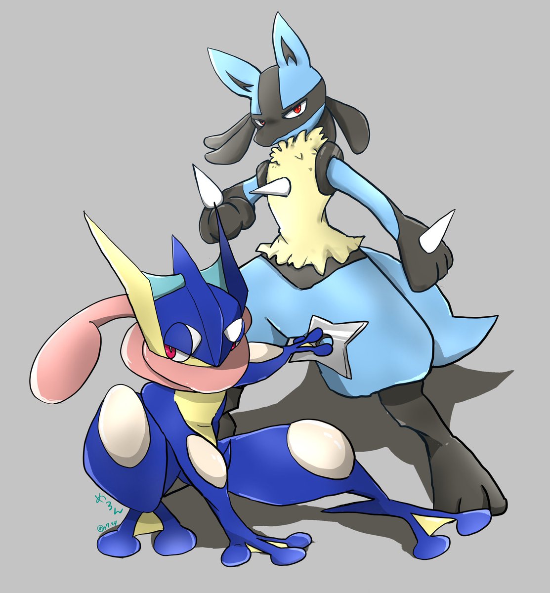 めろん リクでルカリオさん スマブラのルカリオさんが好きなのでゲッコウガもいっしょに描いてみました ポケモン イラスト