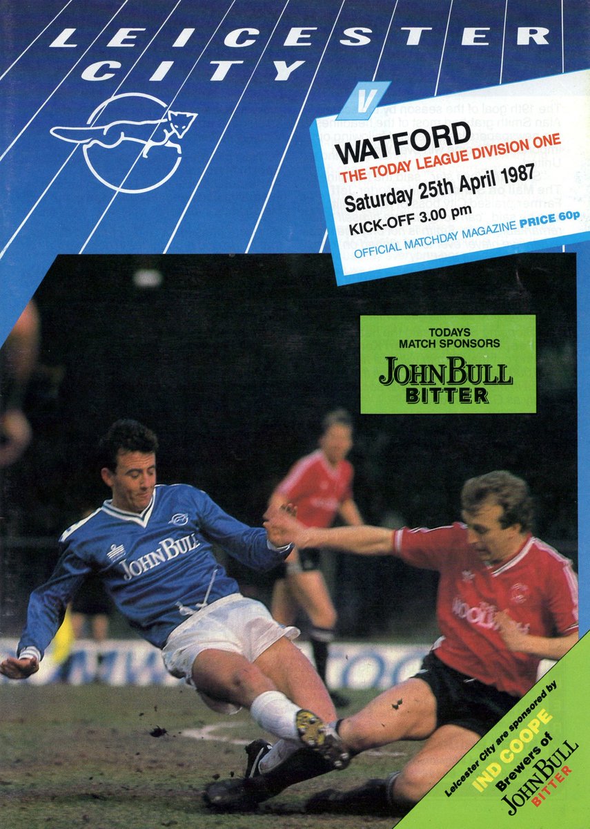 LCFCprogs's tweet photo. 25th Apr 1987
#LCFC v #WFC – Cover: Gary Mac going in over the top on PC #AndyPeake – arrest that man! Q&A with #KevinJobling: Steak & chips with lager shandy – standard; @9smudge and #JonONeill netting against the #Hammers; @iwanwroberts in the #Watford squad…
FT: 1-2 https://t.co/iFTMnPVVav