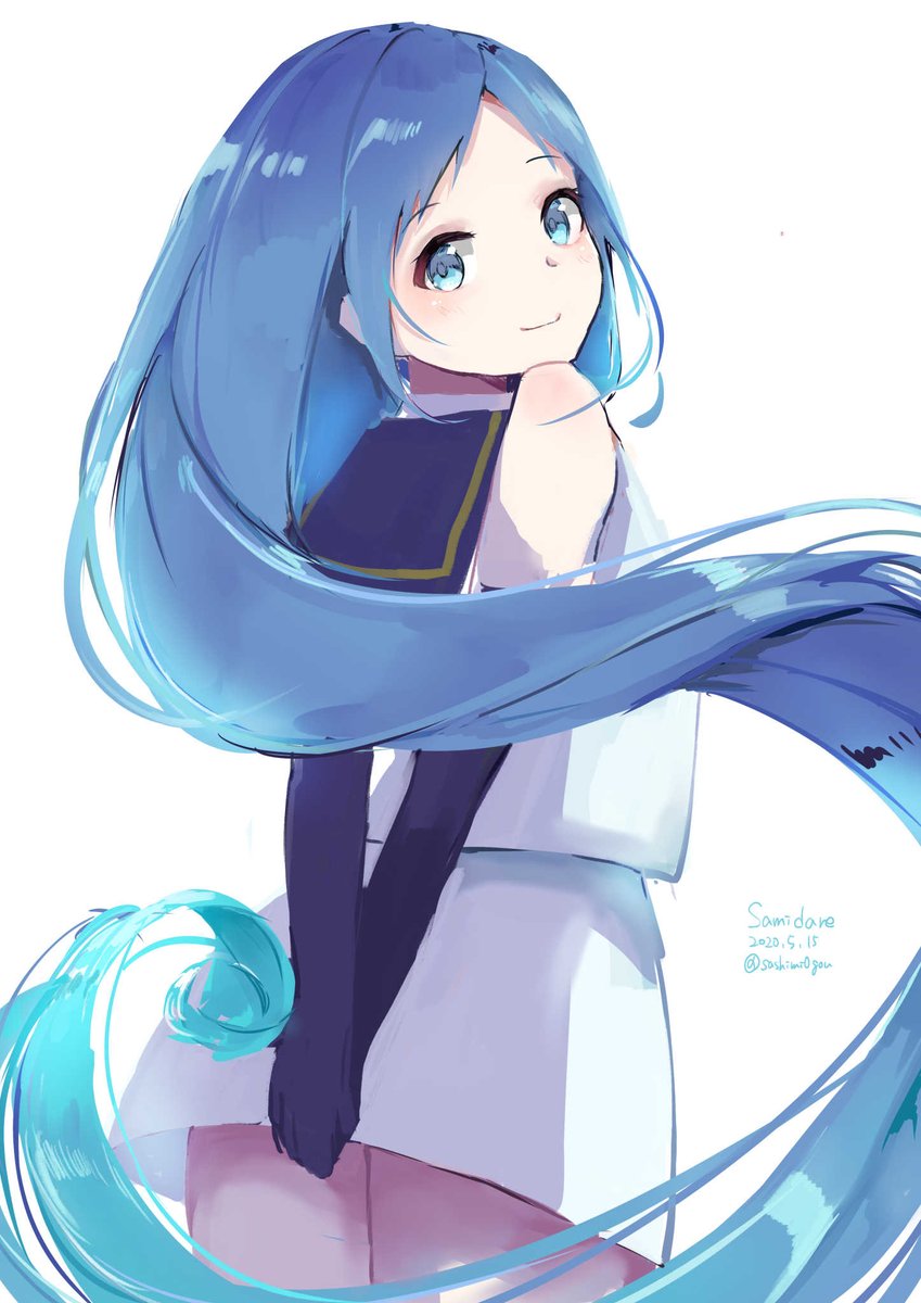 samidare (kancolle) 1girl solo long hair blue hair blue eyes very long hair gloves  illustration images