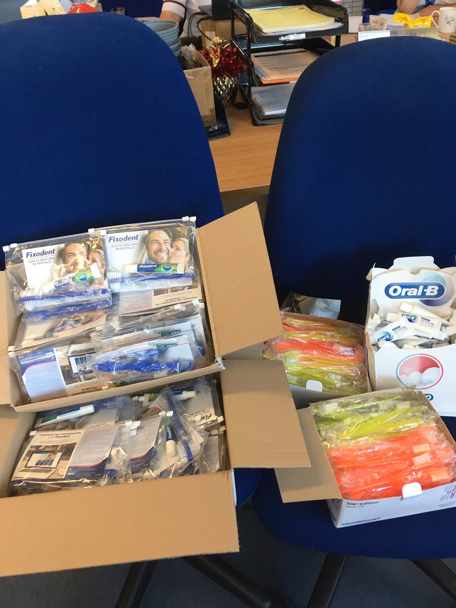 Fabulous donation of toothbrushes toothpaste and fixative to help us provide really good mouth care to patients prior to swallow assessments and be able to leave a little kit for nurses to continue it