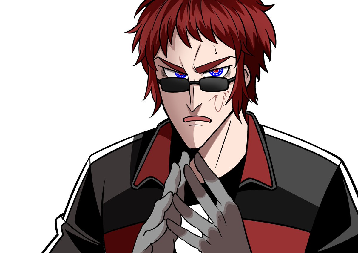 1boy male focus gloves sunglasses solo red hair white background  illustration images
