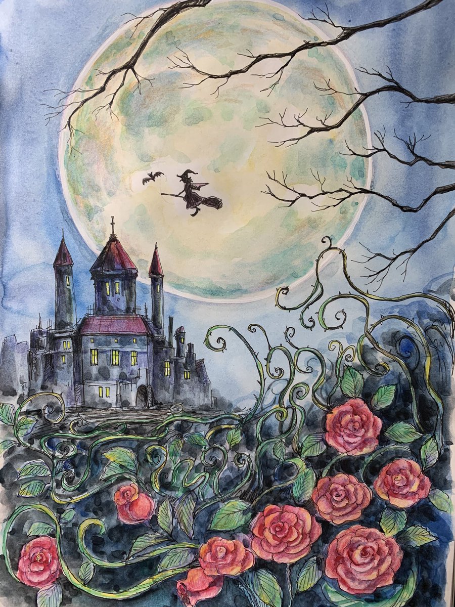 パラパラ絵本 魔女の帰宅 絵本風で描いてみました 童話 イラスト 描いてみた アナログイラスト イラスト好きさんと繋がりたい 水彩色鉛筆 絵師さんとつながりたい 芸術同盟