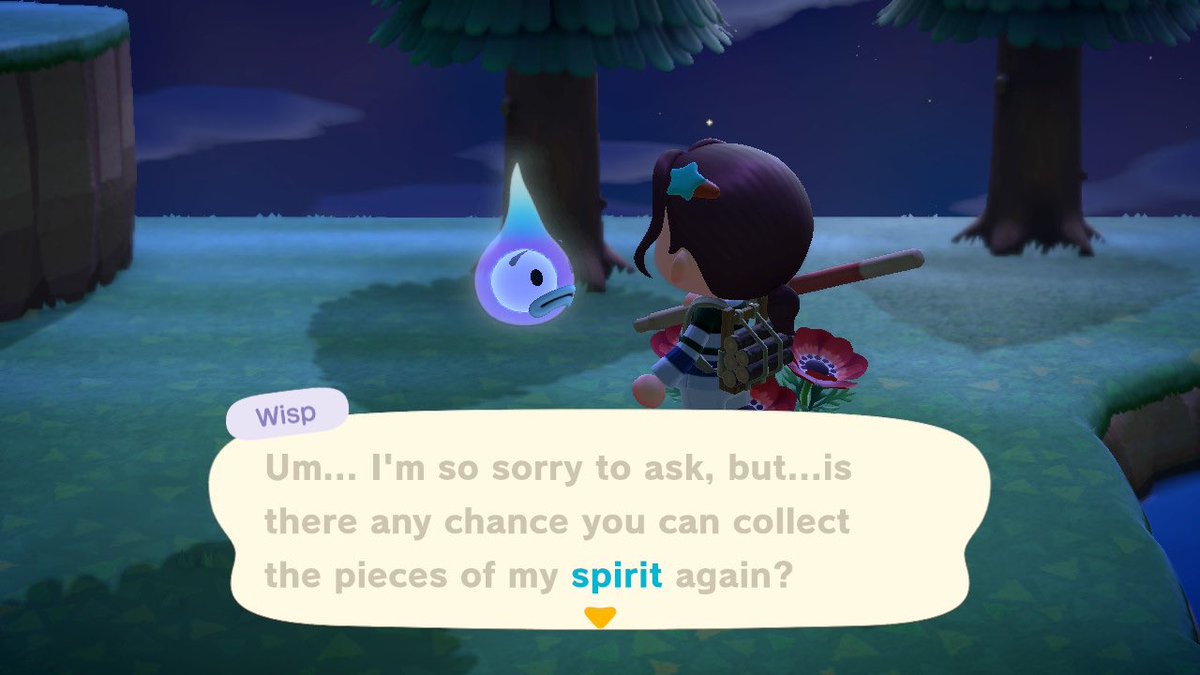 ⤍ tom nook gave me the materials to pick a plot for shep’s new home, and said we can now choose the plots in advance for new villagers in the future. on my travels, i also bumped into wisp again ! this time he gave me a new flashy hair pin :D