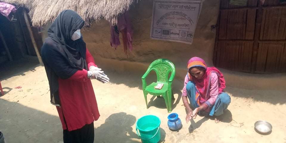 WHH_Nepal's tweet photo. Our partners #AasamanNepal &amp; #FORWARDNepal
supporting communities with soaps and counseling our community people on the importance of hygiene in preventing the transmission of #Covid19
#WHHfightscorona #NutritionSmartVillage 
@BMZ_Bund 
@Welthungerhilfe https://t.co/FSws1zMbcC