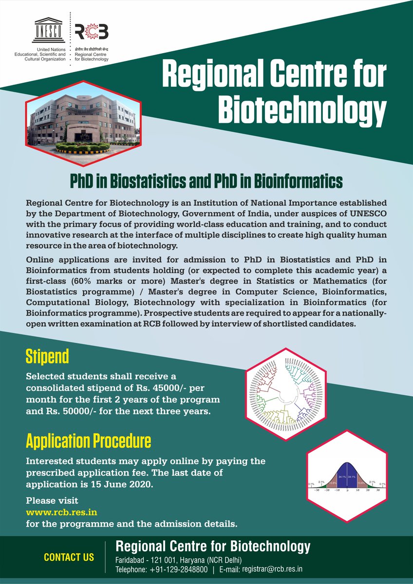 RCB-GSK PhD in Biostatistics & PhD in Bioinformatics - Call for applications is open. Please visit rcb.res.in/index.php?para…