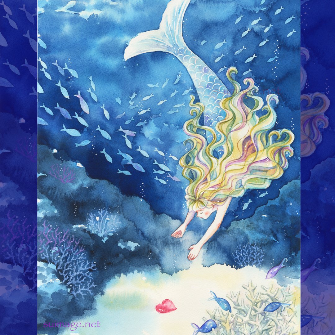 ササダテスイ イラストレーター 今度は人魚姫を描きました 人魚姫って悲劇のヒロインという印象だけど いくら海の中が楽しくても やっぱり物足りなかったのではと思ったりします 絵柄が好みって人にフォローされたい 水彩 水彩イラスト 人魚姫