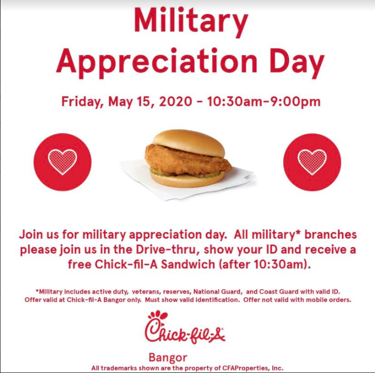 Chick-fil-A Military Appreciation Day TODAY in Bangor!