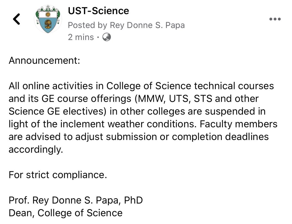 USTScience's tweet photo. Advisory from the Dean. https://t.co/eu5SN2zobW