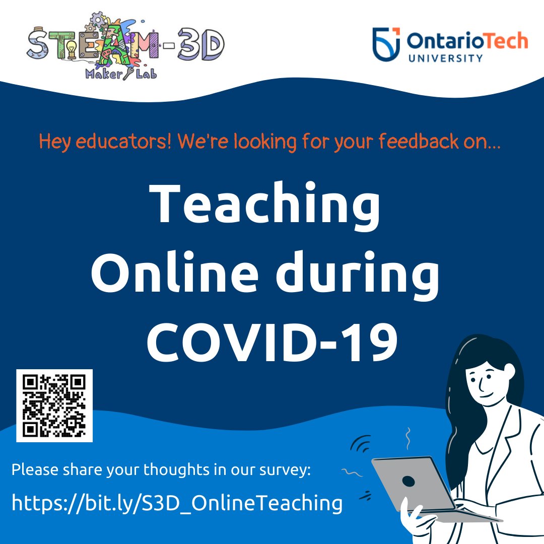 steam3Dmakerlab's tweet photo. We're looking to improve our synchronous &amp; asynch resources for #onlinelearning! 

Please share your thoughts on the transition to #onlineteaching during the #COVID19 pandemic in our survey: https://t.co/ge2ObYjF2S

@OT_FED #LearnAtHome #onted #makeON #professionaldevelopment https://t.co/Jfx3ZlwGL3