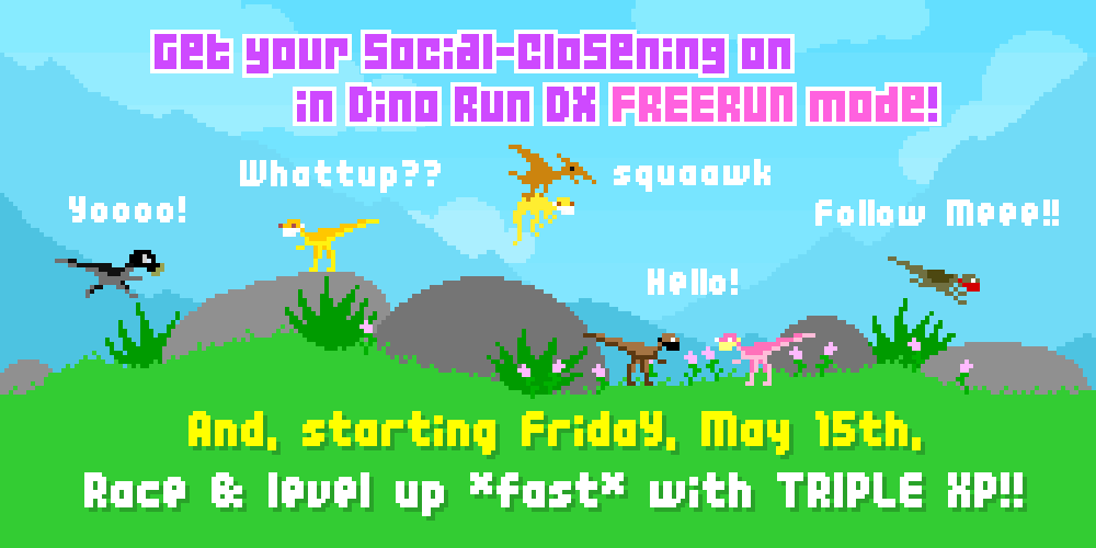 Pixeljam on X: Dino Run Updates! 1) Weekly dev streams start next week -  every Wed at 10 AM EST @  2) 6 new face masks just  went live in the