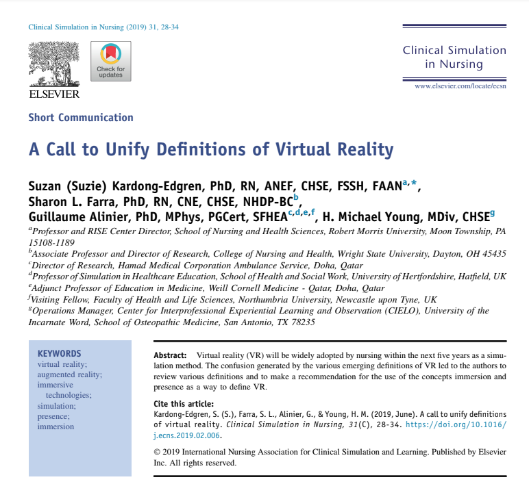 All VR is not created equal!
Learn about presence, immersion, and what VR means for Nursing in this 2019 communication paper.
#VR #simulation #Nursing
buff.ly/3cpZkxO