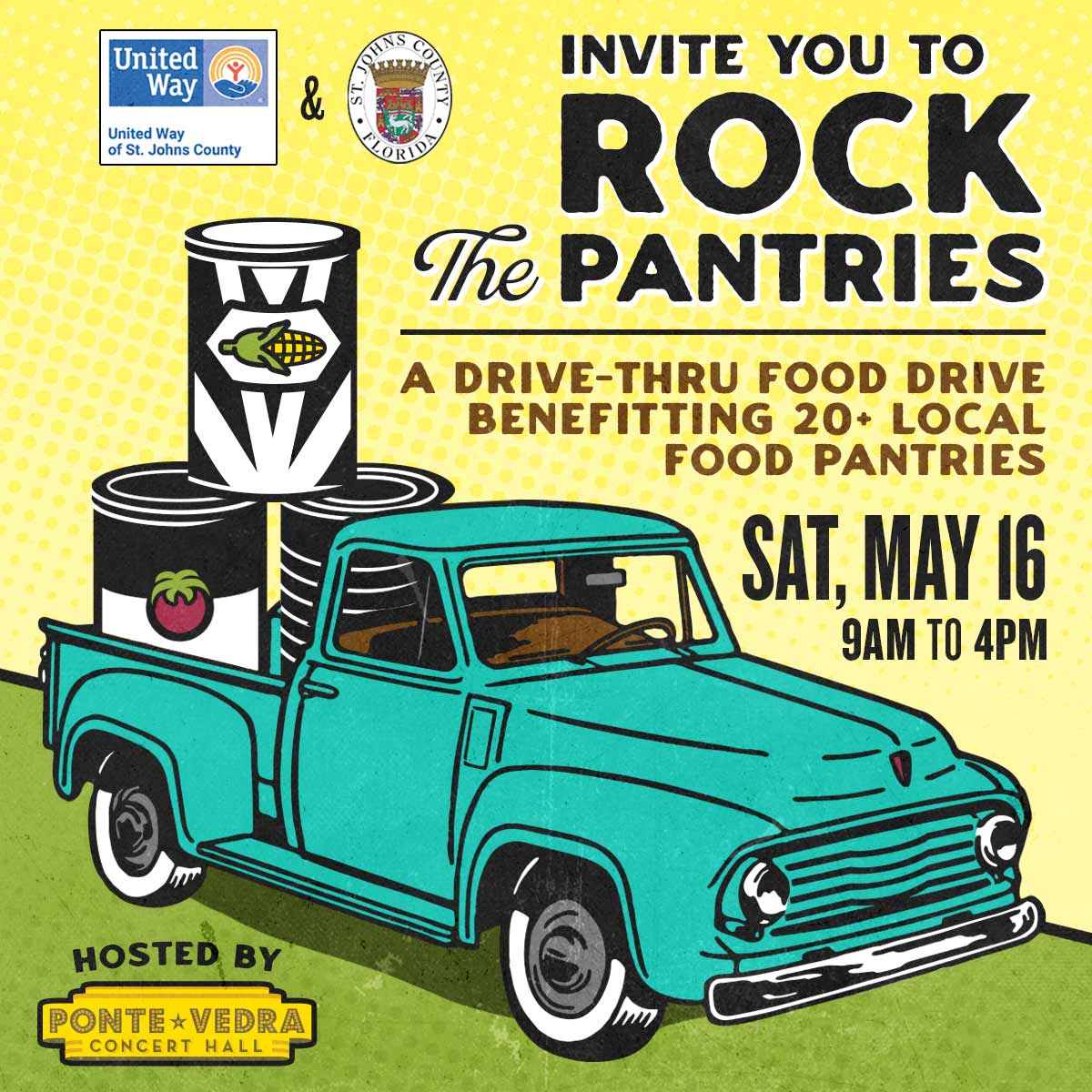 Friendly reminder! The second and final weekend of the ROCK the Pantries: A "Drive-Thru" Food Drive will take place tomorrow, Saturday, May 16 at the Ponte Vedra Concert Hall from 9am-4pm! We hope to see you there!