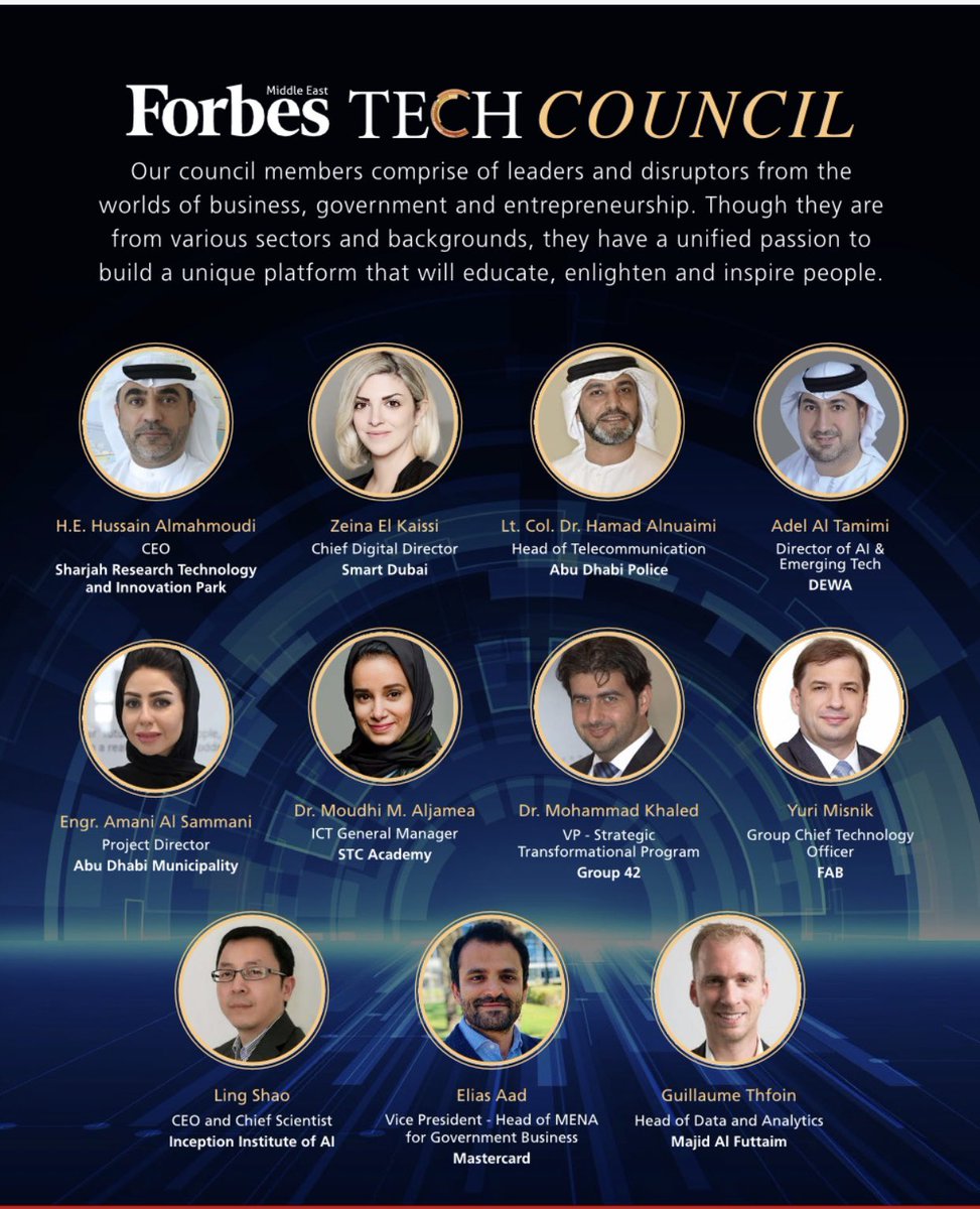 Excited to be part of the Forbes Middle East Tech Council to support and engage in insightful dialogues on the disruption of Government, industry and Life 2.0 <a href="/forbesmiddle/">forbesuae</a> #tech