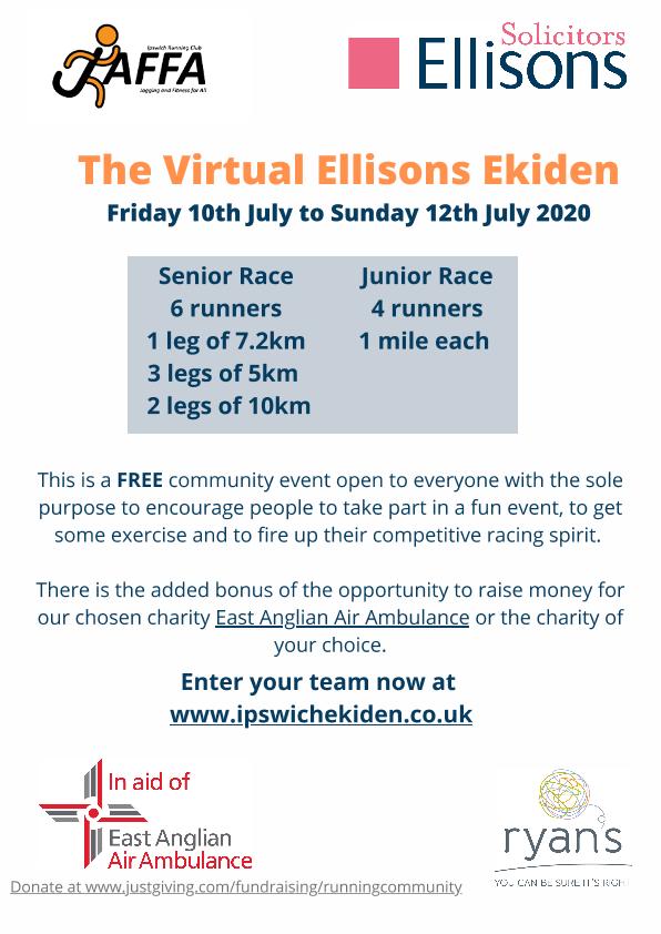 BelsomRobin's tweet photo. Ellisons Ekiden - JAFFA will be staging a virtual event. Free to enter - race weekend is 10th to 12th July. 
Full details https://t.co/678viX3Adc. . https://t.co/VsjLpHj7Hg