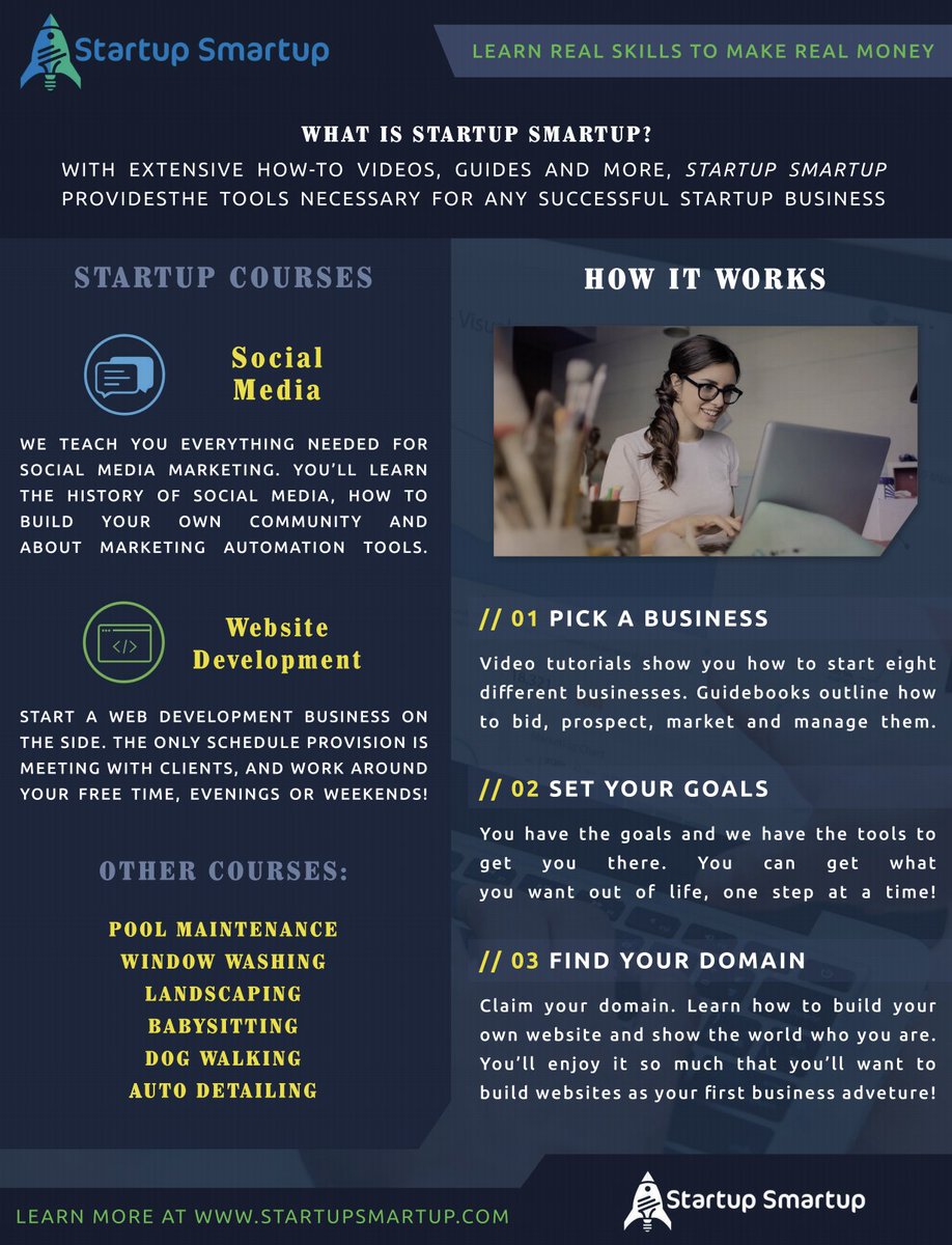 startup_smartup's tweet photo. What is Startup Smartup?
With extensive how-to videos, guides and more, Startup Smartup provides the tools necessary for any successful startup business.
Learn more at https://t.co/fAhEaoJUI4
#youngentrepreneur #entrepreneur #startup #startabiz https://t.co/b6xkI6v8q7