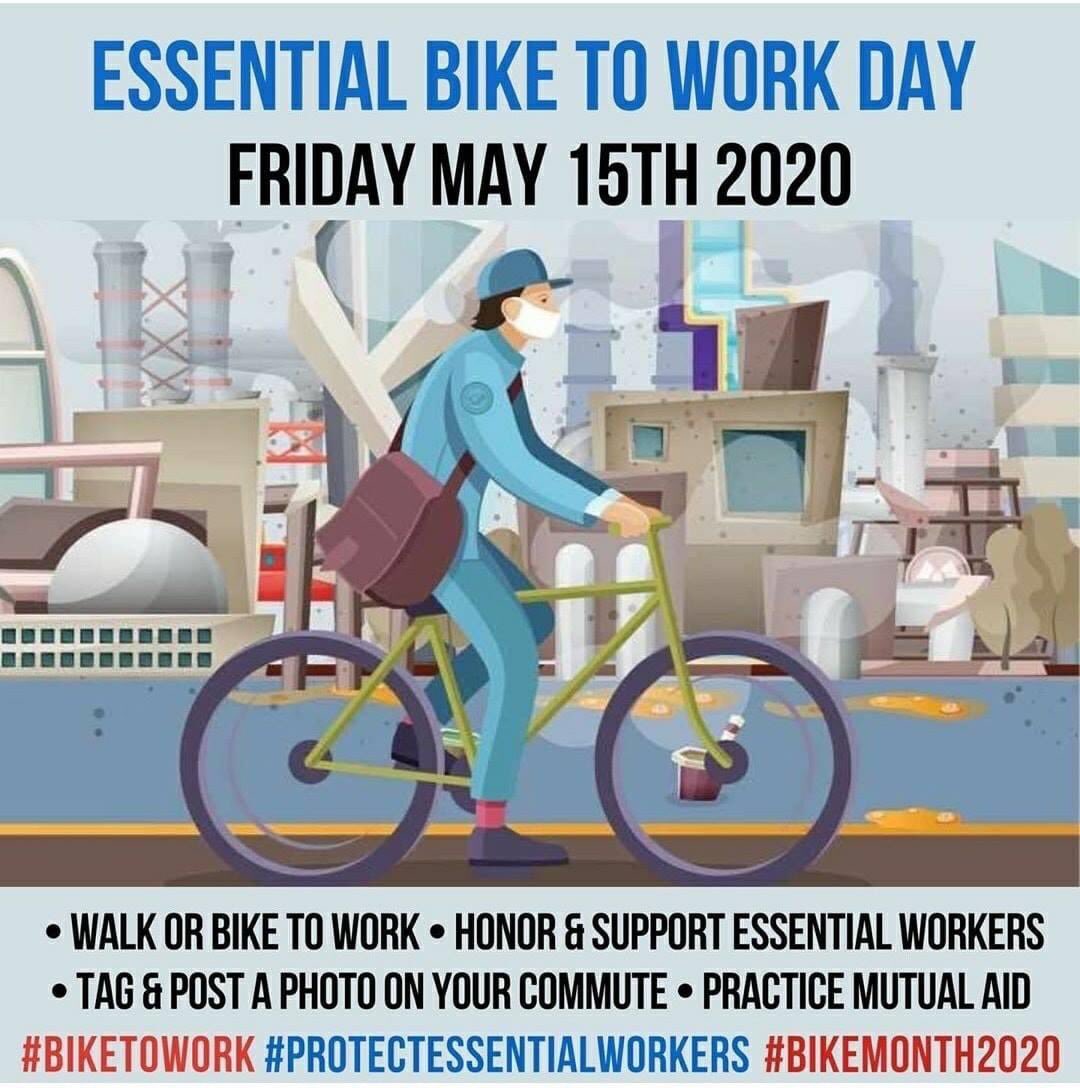 velopaso's tweet photo. It’s #BiketoWork Day!! Biking, walking, &amp; taking transit are all essential modes of transportation - today we recognize all the frontline workers doing important work our communities need 🚲🚶🚎 https://t.co/Ba1wbtSA6h