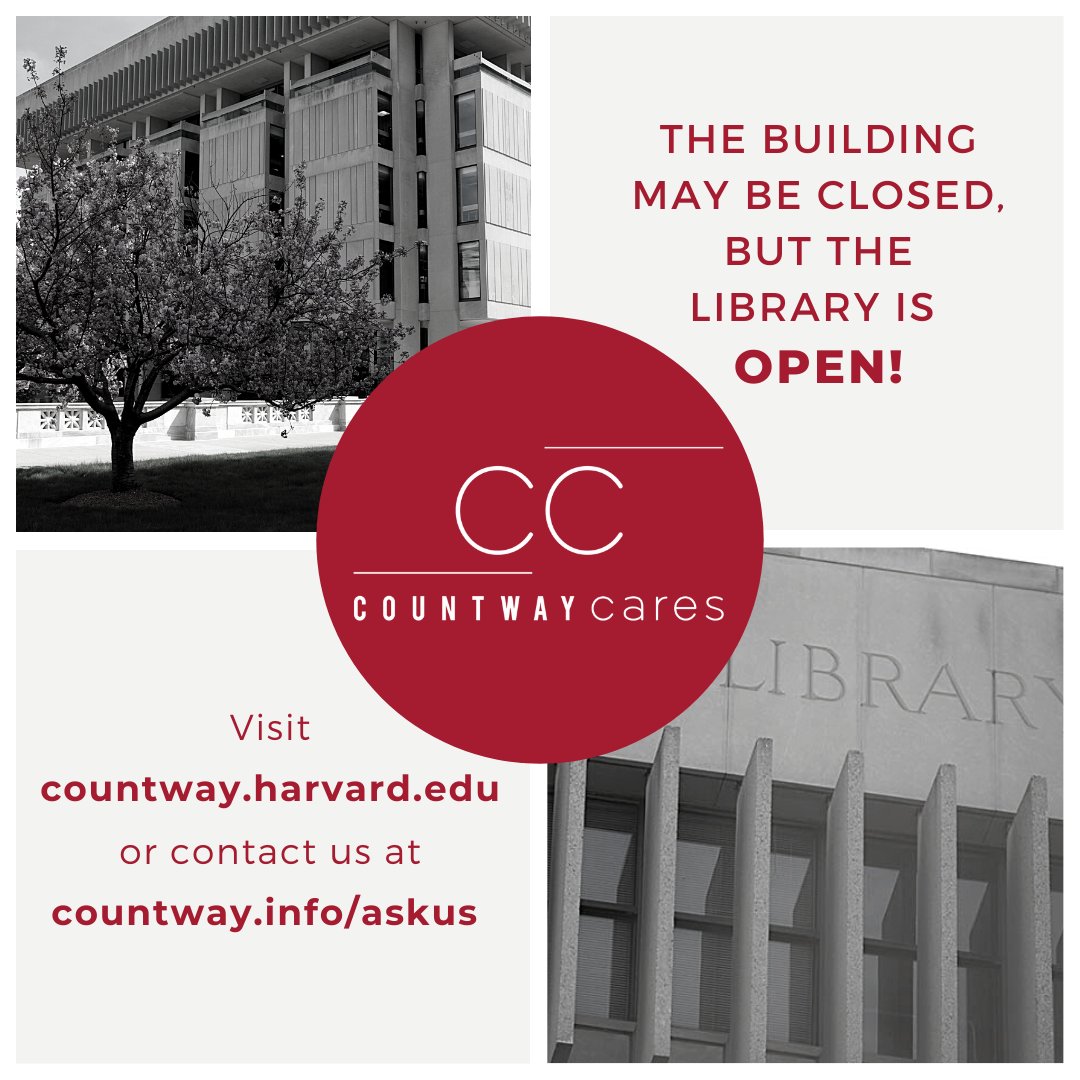 HMSCountway's tweet photo. Our building may be closed, but the library is open!  Visit us online at https://t.co/CKa2TNmyDH or contact us at https://t.co/TeN8AU8Oou. #medicallibrary @HarvardMed @HarvardChanSPH @HMSpostdoc https://t.co/GqcgQ6YMrZ