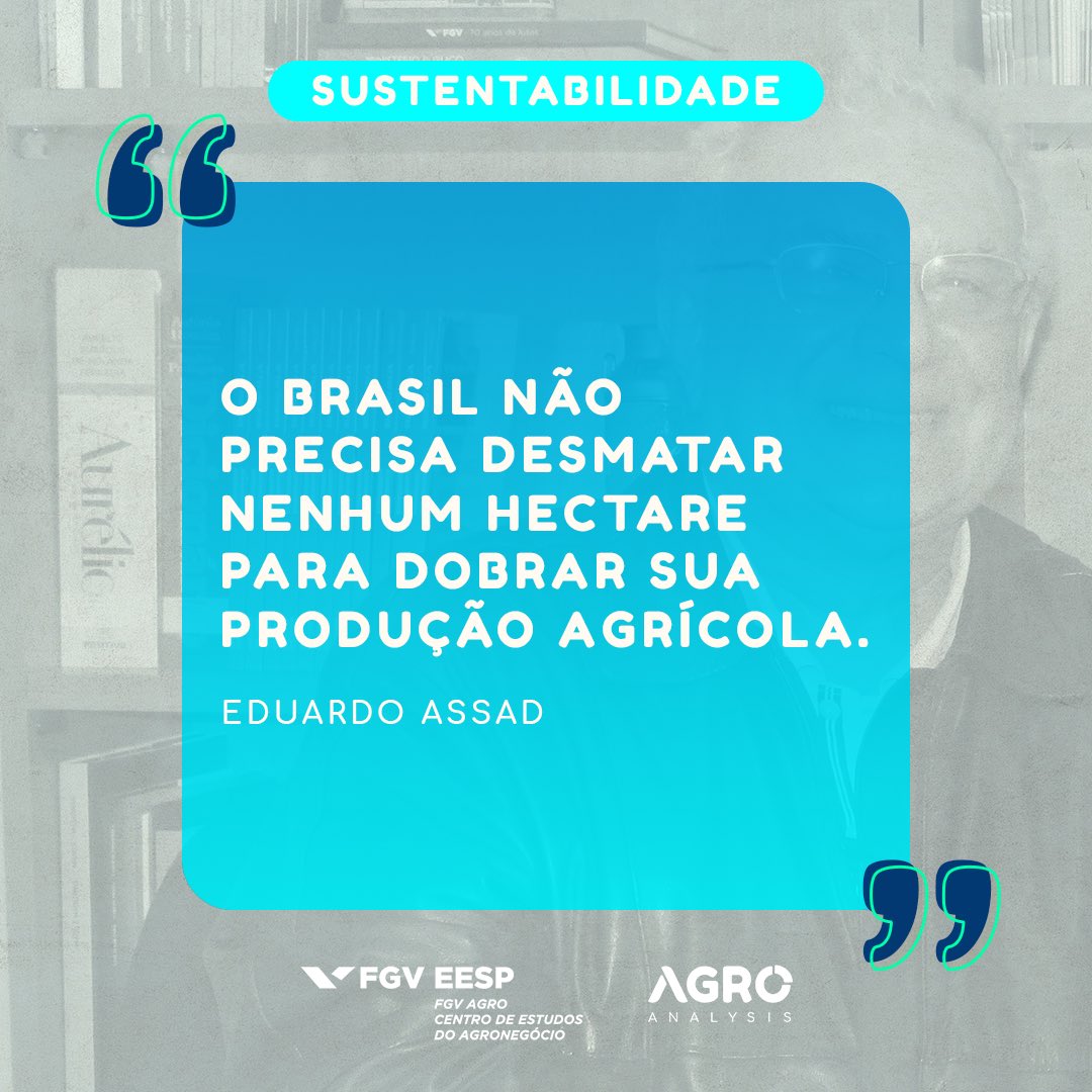 fgv_agro's tweet photo. Esta frase foi dita pelo do pesquisador da Empresa Brasileira de Pesquisa Agropecuária (#Embrapa) e professor da Fundação Getulio Vargas, Eduardo Assad, em entrevista concedida à #Revista #Agroanalysis para o canal do FGV Agro. 💚
➡️ Segundo o pesquisador, “há 30 anos, a ... https://t.co/E6Yd2b0XzE
