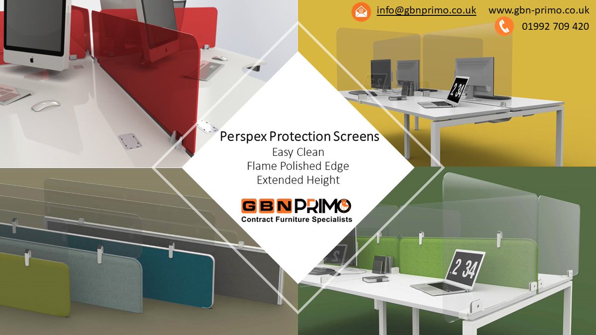 Starting to go back to work and thinking about social distancing and health and safety of the work place, GBN Primo have introduced new Perspex screens that are easy clean, desk mounted with an extended height.
#perspex #screens #COVID19 #healthandsafety #office #officefurniture