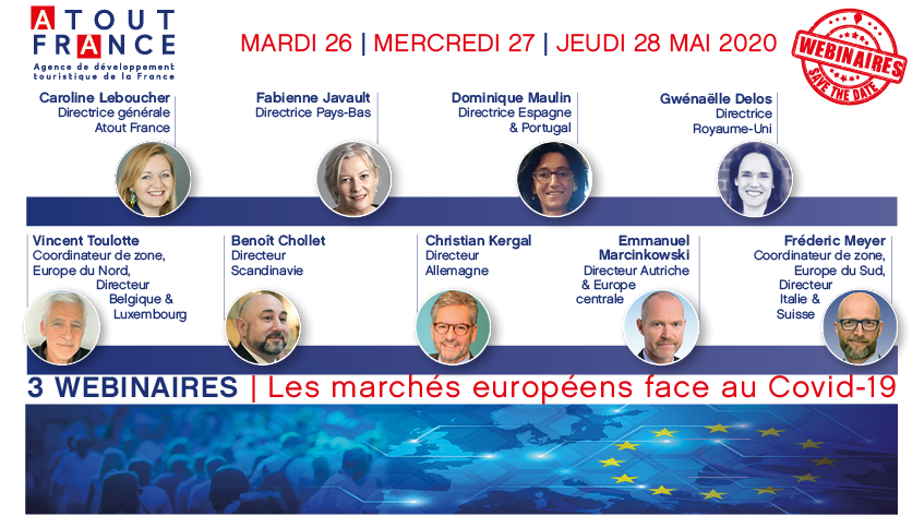 atout_france's tweet photo. #WEBINAIRES @atout_france "Les marchés européens face au Covid-19", c'est la semaine prochaine !
RV mardi, mercredi et jeudi, pour tout savoir de la situation dans 9 marchés de proximité et anticiper la reprise.
👉Pour s'inscrire : https://t.co/EMMh1nyliY https://t.co/V33a5PoI7A