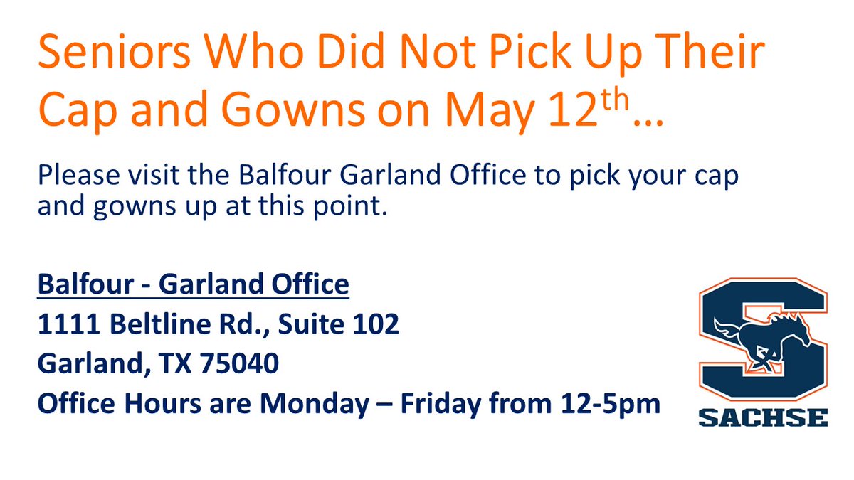 SHS_Mustangs's tweet photo. Seniors who did NOT pick up your Cap and Gown on May 12th... https://t.co/dkV27lD6PK