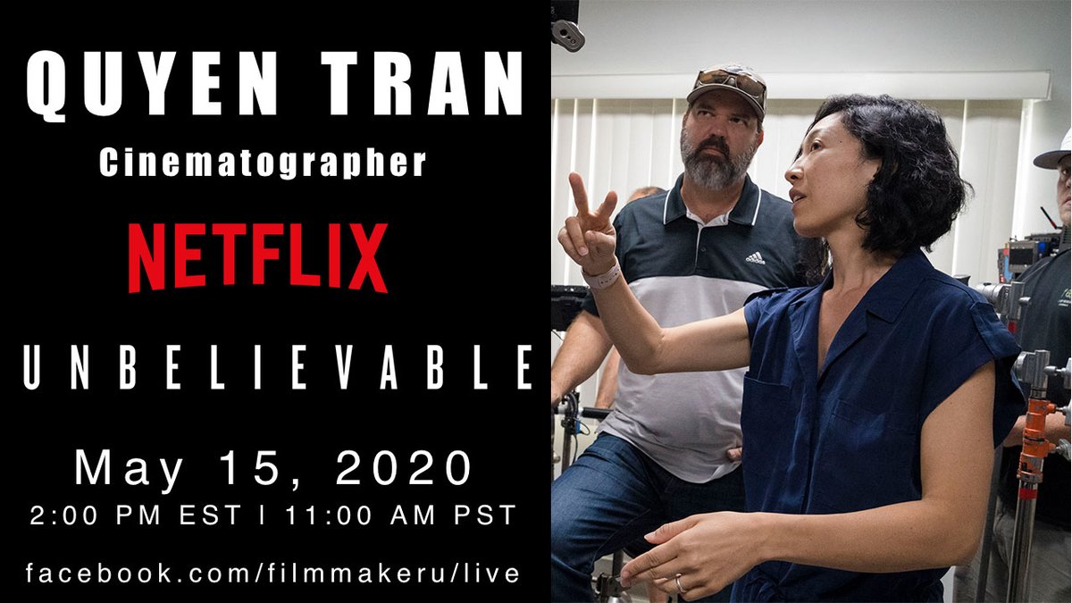 Today at 2 PM EST |11 AM PST Quyen Tran, #DOP for <a href="/netflix/">Netflix</a>'s #unbelievable will be answering people's questions about her work and approach to lighting films! 

facebook.com/FilmmakerU/pos…

<a href="/womenmakemovies/">Women Make Movies</a> @wift #womeninfilm #cinematography
