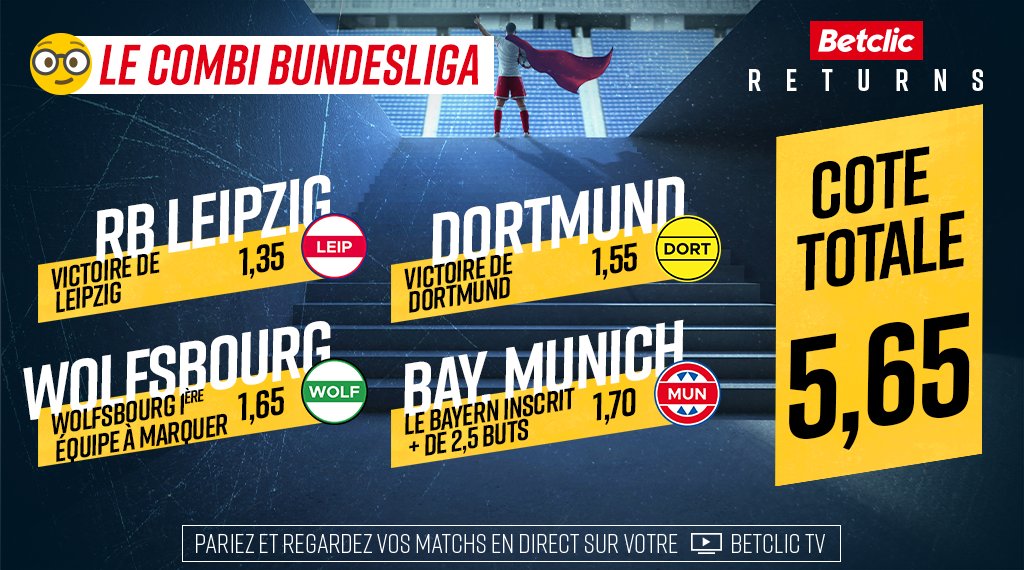 Eine schöne combiné 🇩🇪

Si ça passe tant mieux... si ça ne passe pas on offre 20€ de freebets Lundi à 2 d'entre vous qui auront RT 🔁