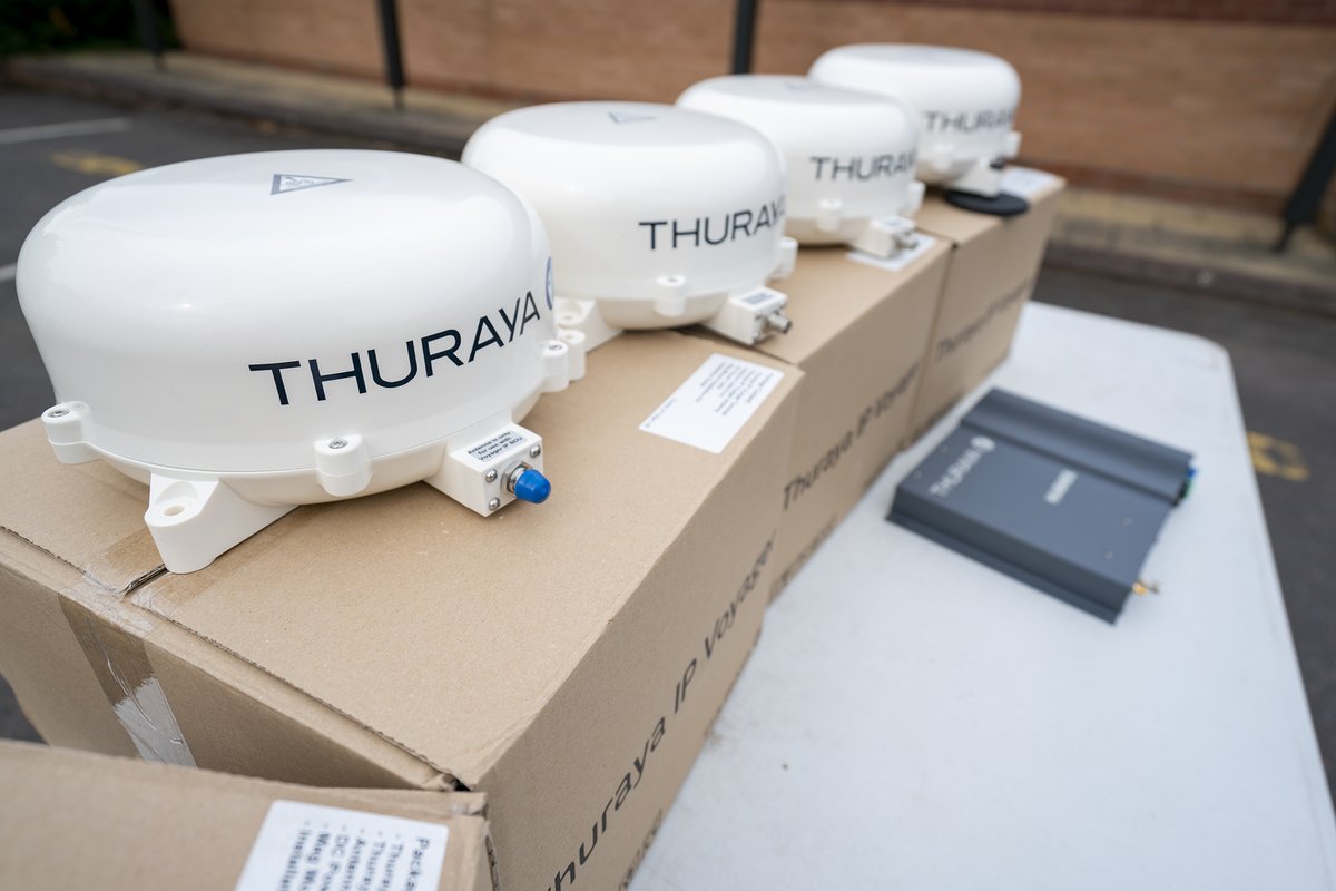 grcltd's tweet photo. Tested and ready to move, literally! Heading to a customer after small low-cost #satellite #connectivity on the go these @ThurayaTelecom IP Voyager are simple but effective. 2.4 kg, magnetic mount for easy install, plug and play features and up to 444kbps on the move. Sorted👍 https://t.co/VbWAvE3YB8