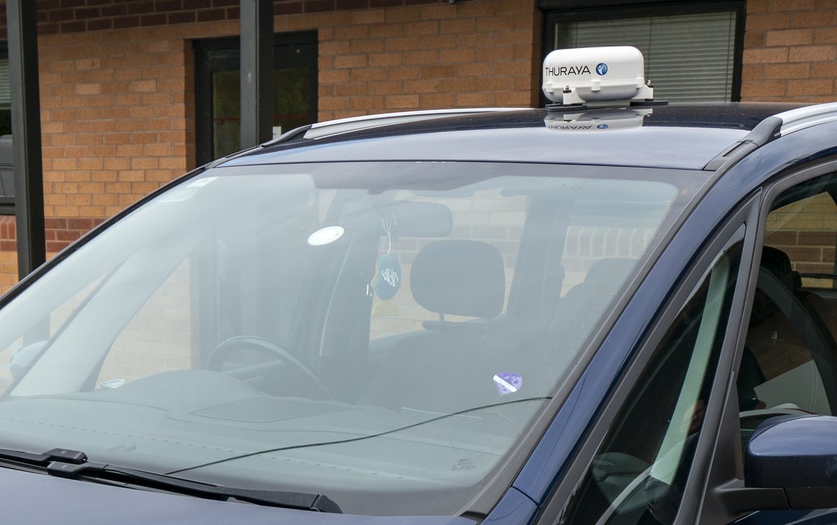 grcltd's tweet photo. Tested and ready to move, literally! Heading to a customer after small low-cost #satellite #connectivity on the go these @ThurayaTelecom IP Voyager are simple but effective. 2.4 kg, magnetic mount for easy install, plug and play features and up to 444kbps on the move. Sorted👍 https://t.co/VbWAvE3YB8