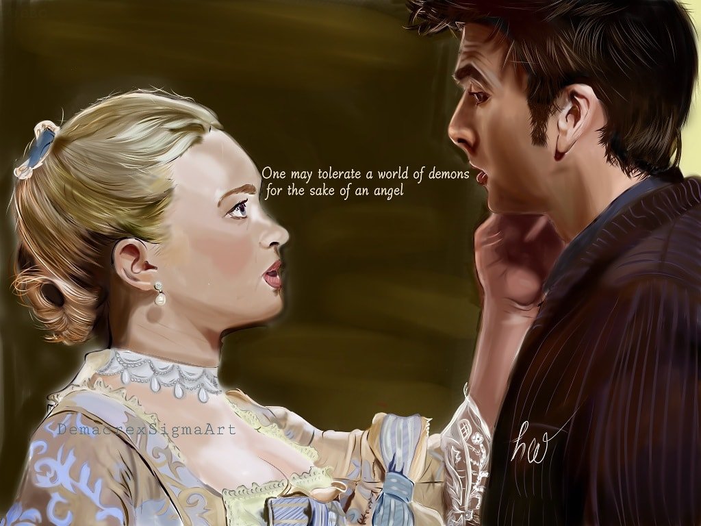 Finally finished 'The Girl In The Fireplace' artwork. I was supposed to have this complete in time for #Clockdown rewatch with <a href="/SophiaMyles/">Sophia Myles</a> but it took longer then first thought. 
 I am new to Digital art so please be kind with any criticism guys ☺️ #DoctorWho #DoctorWhoLockdown