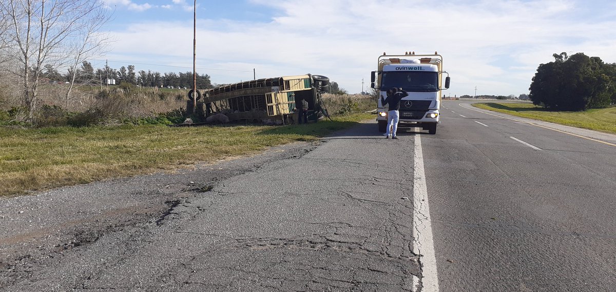 02265Info's tweet photo. ⚠️ #Urgente
Un camión de haciendas, cargado de cerdos volcó su acoplado en la curva del km 341 en Coronel Vidal

Hay animales sueltos; circular con precaución. https://t.co/PQrAZbbMUg