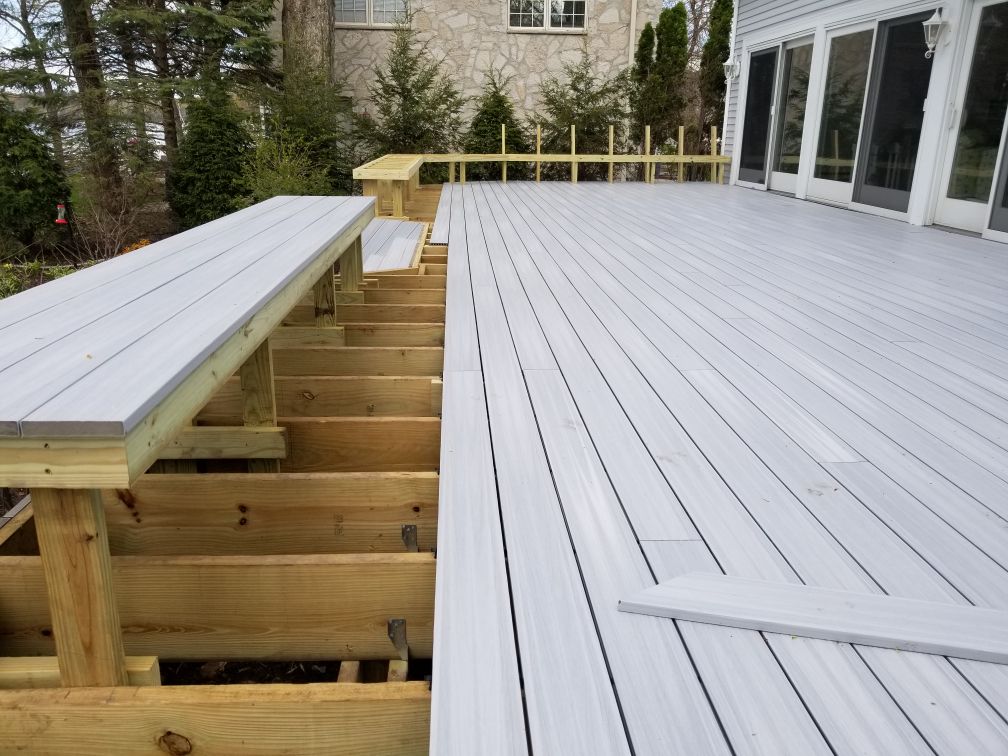 NewLeafRemodel's tweet photo. The weather is starting to warm up, flowers are blooming and birds are chirping! There's no better time to redo or add a deck. Here are pictures of our latest deck in process made out of bamboo. https://t.co/RBAi84Qfod
