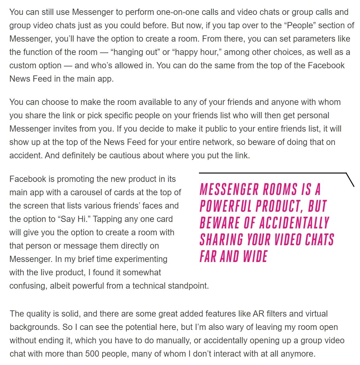 dxpathfinder's tweet photo. Facebook’s new video chat app, Messenger Rooms, allows up to 50 people to chat on video with no time limit through either the main Facebook app or through the dedicated Messenger one.
#TheVerge #Facebook #MessengerRooms #VideoConferencing #FBMessenger #VirtualMeeting #Messenger https://t.co/Z19mWzB903