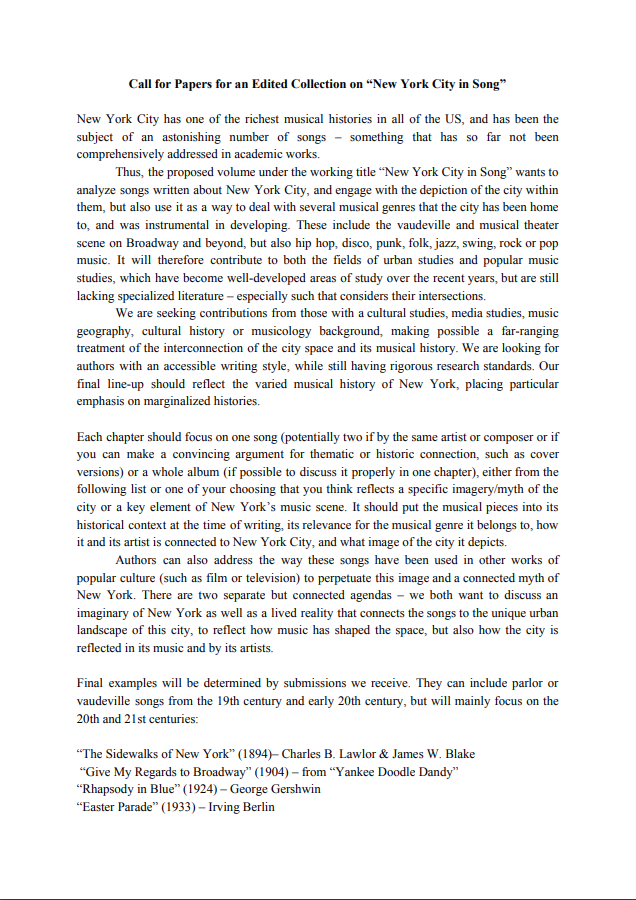 IntellectBooks's tweet photo. #CallforPapers: 'New York City in Song'🌇🎵

Our fantastic author, @S_Mittermeier, is seeking contributions to an edited collection, with @VKeller12 &amp; @macieksmolka, which will analyse songs written about New York City!

Abstract deadline: 31 October 2020
👇#musichistory https://t.co/ELGlm6OvfP