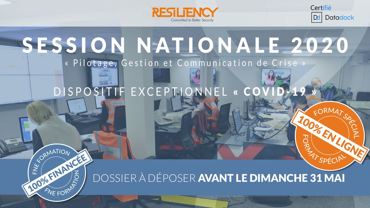 RESILIENCY_'s tweet photo. 👩‍💻 👨‍💻 Vous êtes en activité partielle et souhaitez vous former à la #gestiondecrise à distance ? Notre #SessionNationale est adaptée au dispositif FNE. Une #formation 100% #enligne, 100% financée ! #COVID19 #resilience

Renseignement - inscription : https://t.co/vHbxBwIjrI https://t.co/WiP3rjxhNX