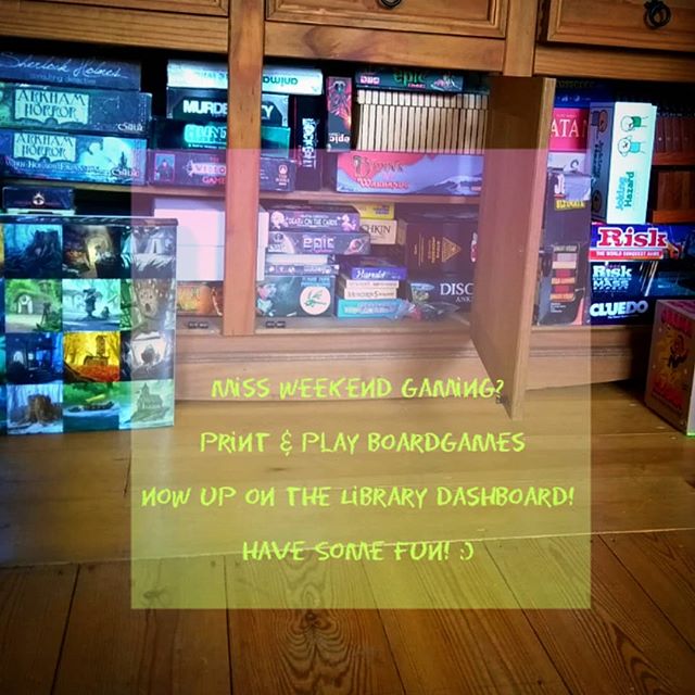 stedsLibrary1's tweet photo. It's the weekend, people! Time to get your Fun on!! ❤️👍 Visit the library dashboard and download some print and play boardgames for the weekend. More to be added soon! 🎲

Also, does anyone like escape rooms...??…

📸 https://t.co/rPqXUPi6Mr via https://t.co/NXgu1FNhxs https://t.co/qmhzOfLs11