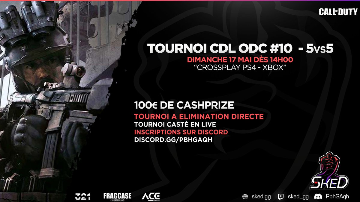 🏆N'oubliez pas que le dimanche 17 mai dès 14h00 se déroule notre tournoi CDL #CallofDuty! 

💰100 € de cashprize pour la meilleure équipe ! 

🎥Casté par l'excellent <a href="/FuturFax/">Léo 'FuturFax' Mallet</a> sur notre chaîne : 
twitch.tv/sked_gg

📝Plus d'infos et inscriptions : discord.gg/sked