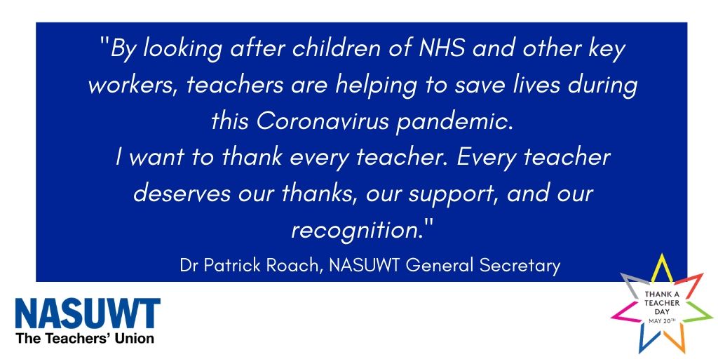 The NASUWT is supporting today’s National #ThankATeacher Day and our General Secretary Dr Patrick Roach has shared his message of thanks. You can find out more about the day here thankateacher.co.uk/thank-a-teache…
#teachers #education #schools #NASUWT #proud2bNASUWT #support  #thankyou