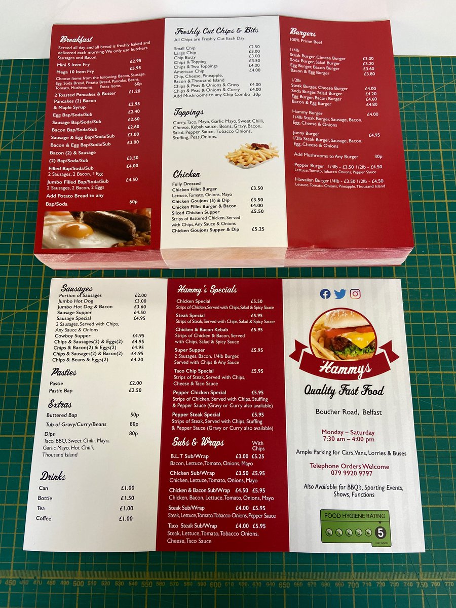 kaizenprint's tweet image. Menu printing for Hammys Fast Food #whatsprinting #teamkaizen