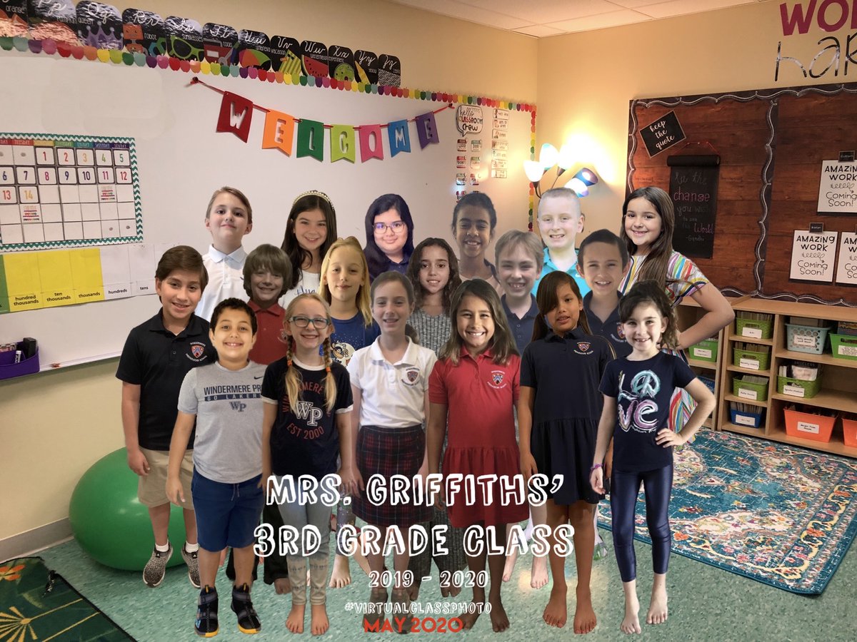 th1rdstheword's tweet photo. SURPRISE! Check out our #virtualclassphoto! Since we are not able to be together for an end-of-year class photo, I wanted to create something we can all cherish forever! I love and miss you, my 3rd grade family! #iteach3rd #endofyearphoto #mrsgriffithsclass #wpslakers @WPS_Lakers https://t.co/Qv2JU9PbxF
