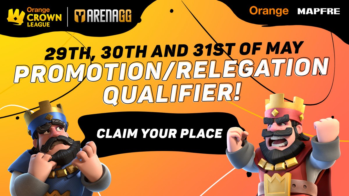 Claim your spot at the #OrangeCrownLeague!

The qualifier to enter the promotion phase for the biggest Spanish <a href="/LVPesClash/">Crown League - Clash Royale</a> competition opens its gates. We're waiting for you!

🔥Arenagg.com/en/competition…