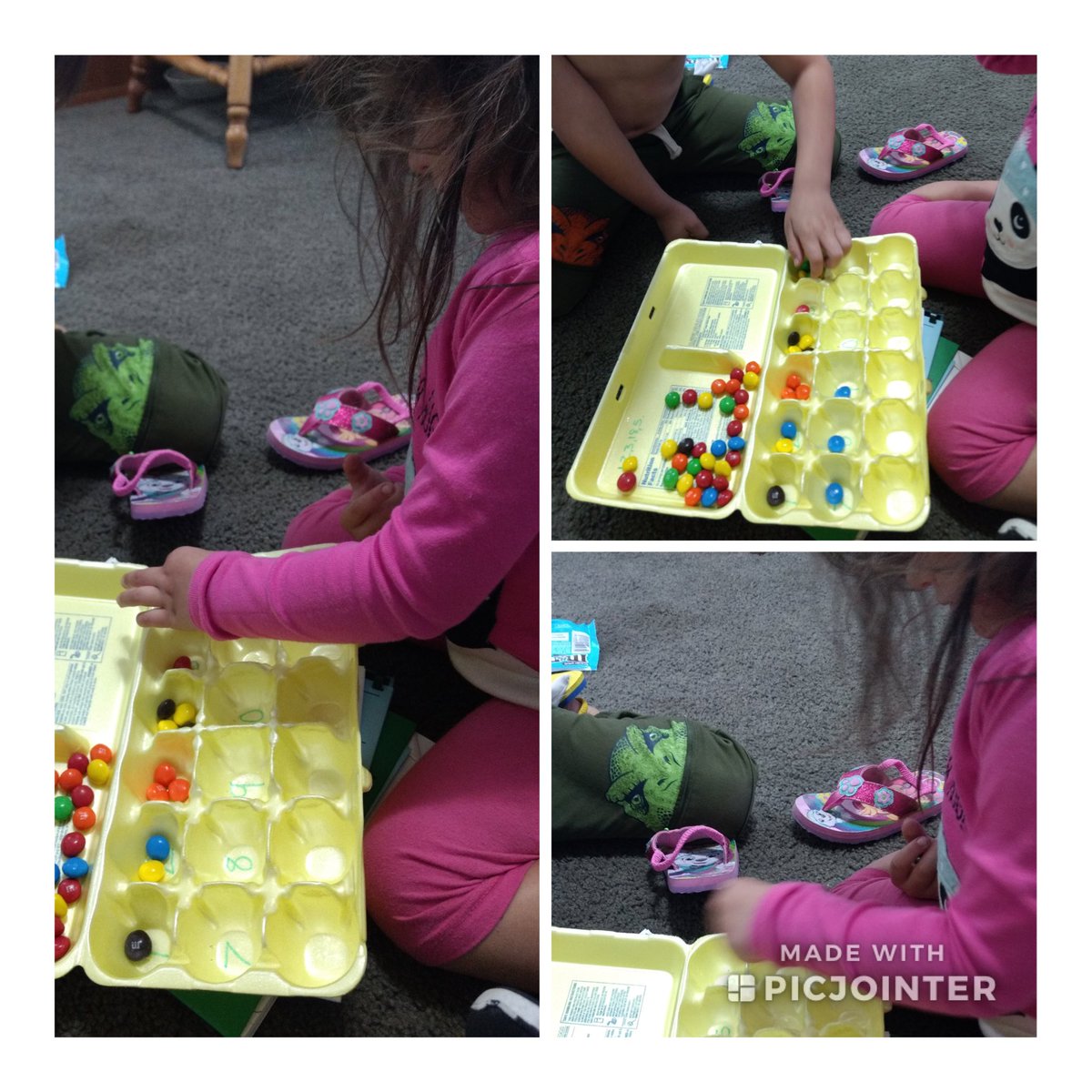 PoquosonPS's tweet photo. One of our preschoolers is working with her brother to count candy pieces! Love the sibling collaboration! Keep up the great work! #BullPride https://t.co/ULQC45I1rJ