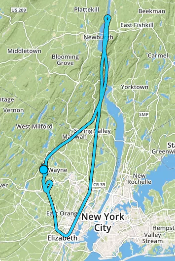 Ground track from <a href="/StratusADSB/">Stratus</a> <a href="/ForeFlight/">foreflight</a> yesterday. Headed up the Hudson, then requested ILS 22L at EWR with low approach, figuring if ever there was a time, this might be it. EWR was a ghost town. Was told "any altitude you want," in the Bravo heading home. My goodness.