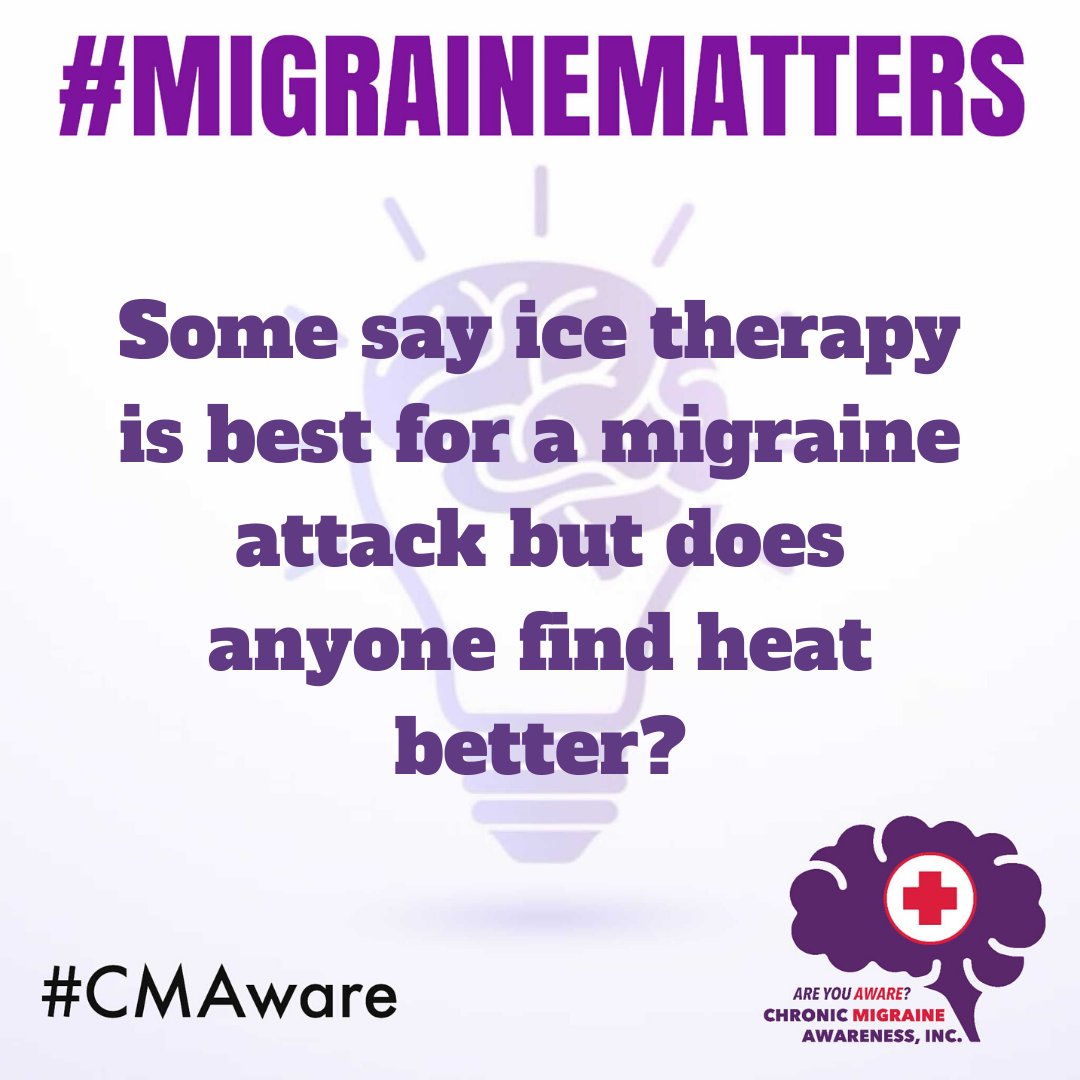 CMAware's tweet photo. Does anyone find heat better than ice for migraone attacks?
#MigraineMatters
#CMAaware https://t.co/p3p45MJo3o