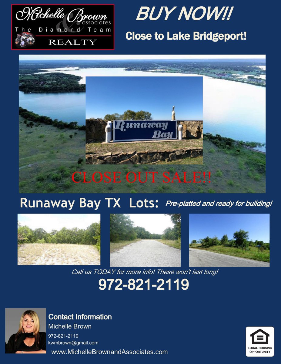 DiamondTeamRlty's tweet photo. Happy #Friday Diamonds!
We wanted to remind you of our lots that we have out in #RunawayBay #TX for sale! Prices vary! Investor's dream!
Pre-platted lots ready for building! Please call us today to get more information on pricing and location. 
(817)-416-4663 https://t.co/VChRfLtWHZ