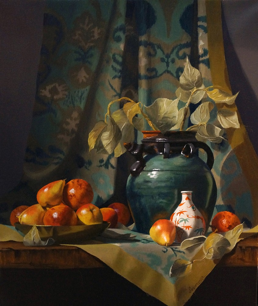 NOAPSociety's tweet photo. "Jade Pot with Pears" by Claudia Seymour is part of the Best of America Small Works Exhibition currently at the McBride Gallery in Annapolis MD.   #NOAPS #stilllifepainting #AnnapolisMDArt #painting #NOAPS https://t.co/d9j80h6hoj