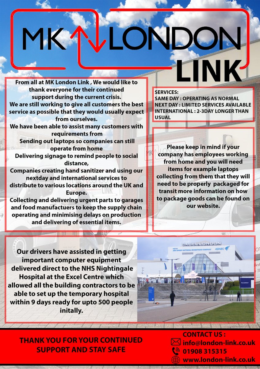 MKLondonLink's tweet photo. We at MK London Link would like to thank all our customers for their continued support through out these difficult times
please see below our latest Covid-19 update https://t.co/2jYcZynAfk